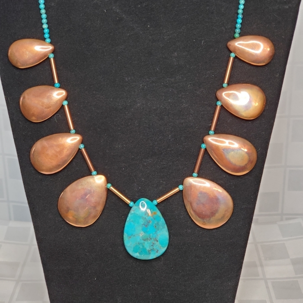 Turquoise and Copper Necklace - Picture 9 of 12
